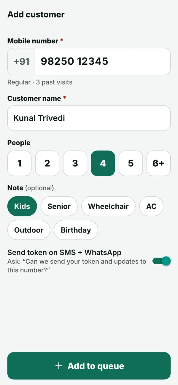 Add customer screen